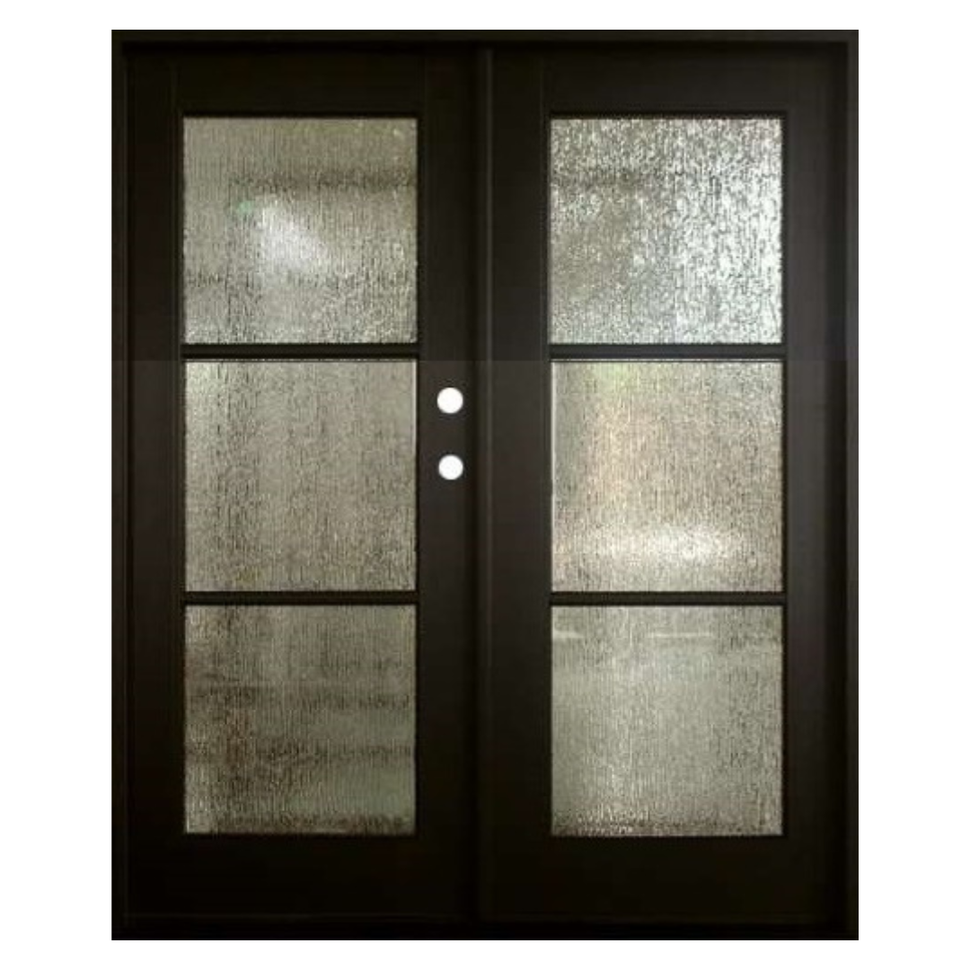 3 Lite FDF-065 Fiberglass Door; Rain Glass; Left Hand Swing; 60.5 in. x 81.5 in.