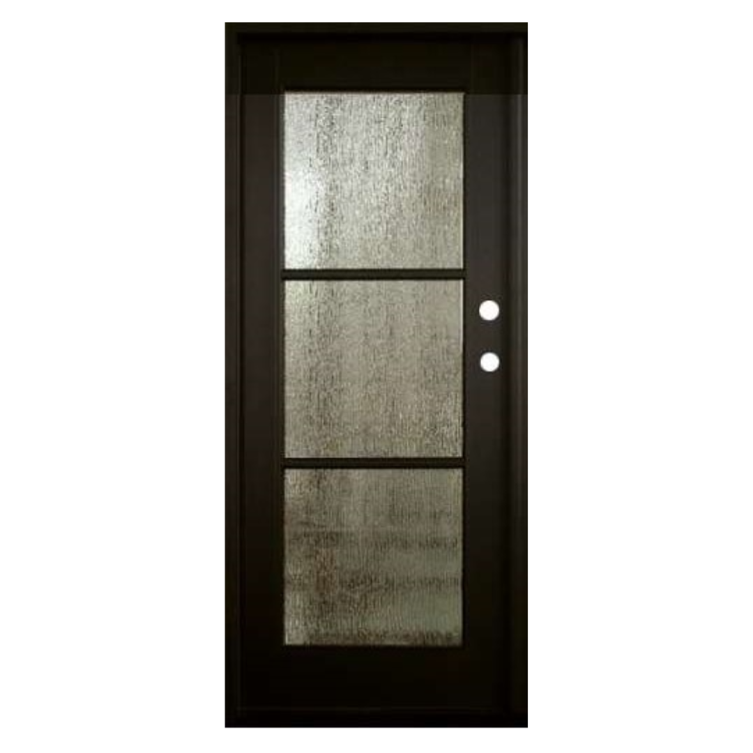 3 Lite FDF-065 Fiberglass Door; Rain Glass; Left Hand Swing; 37.5 in. x 81.5 in.