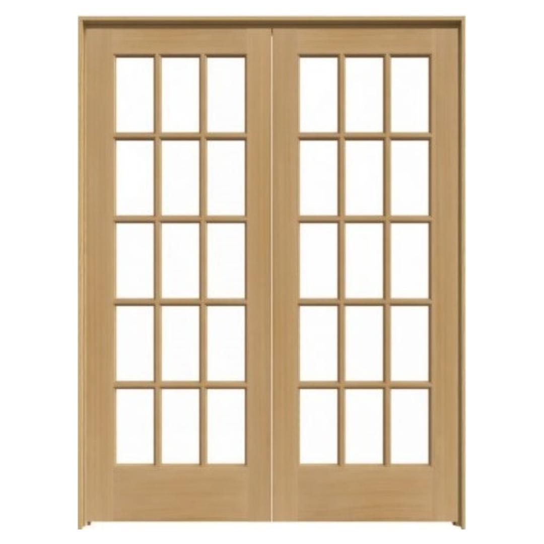 15 Lite Pine Double French Interior Door, Clear Glass