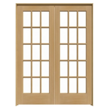 15 Lite Pine Double French Interior Door, Clear Glass