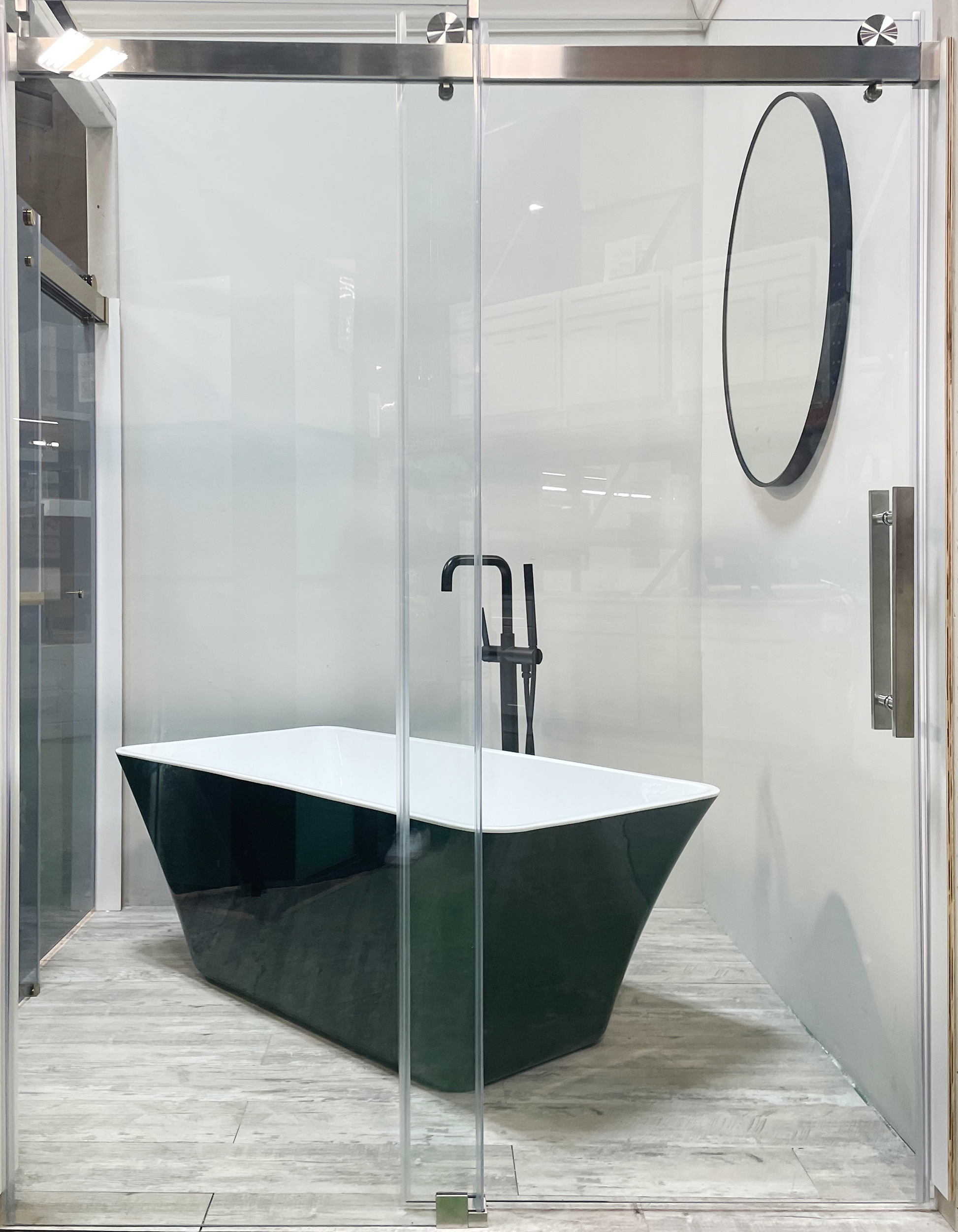 Shower Door Charm; Clear Glass; Black Hardware