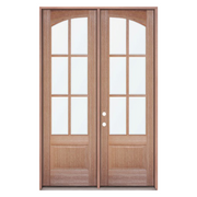 6 Lite Arch Mahogany; Clear Flat Glass; Right Hand Swing