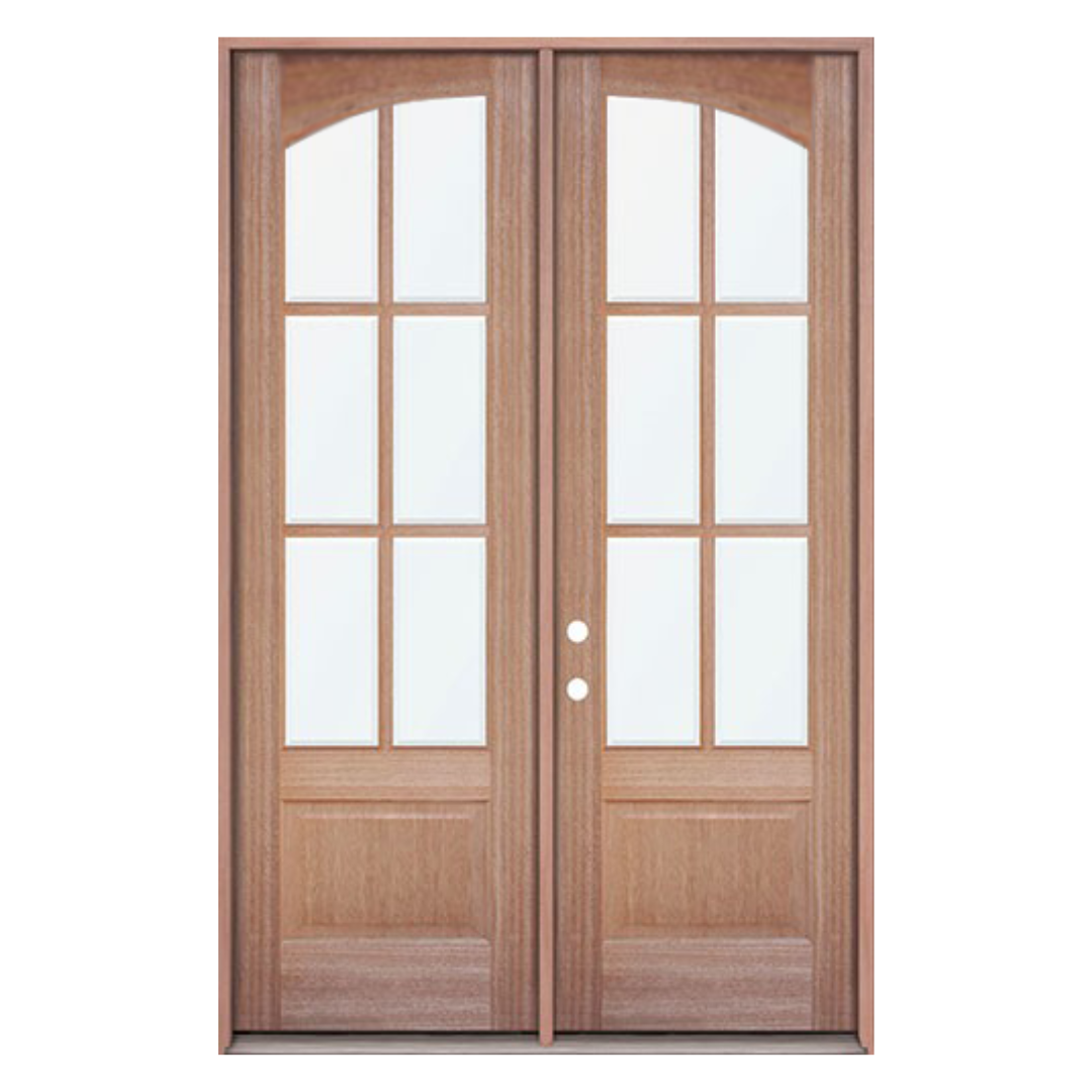 6 Lite Arch Mahogany; Clear Flat Glass; Right Hand Swing