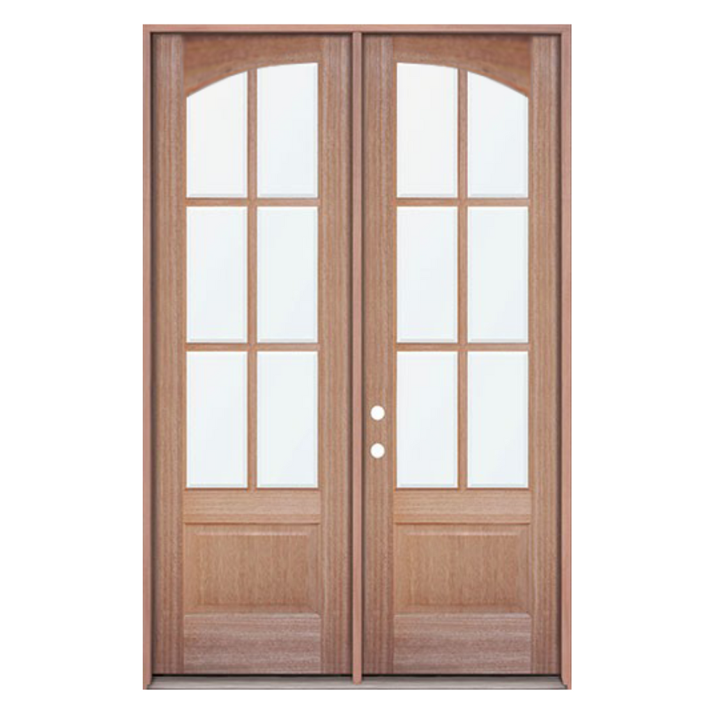 6 Lite Arch Mahogany; Clear Flat Glass; Right Hand Swing