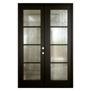 4 Lite Vertical Fiberglass Door; Rain Glass; Left Hand Swing; 60.5 in. x 93.25 in.