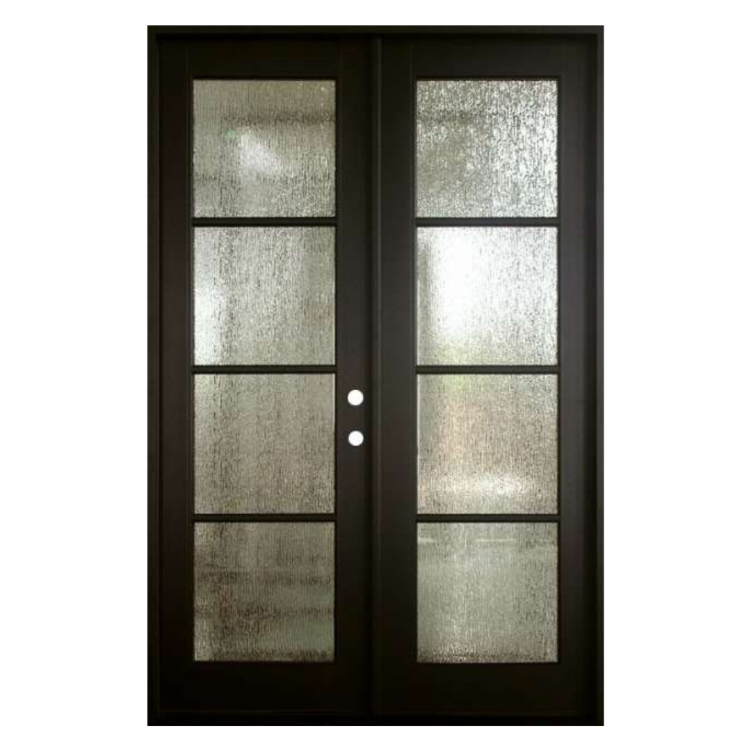 4 Lite Vertical Fiberglass Door; Rain Glass; Left Hand Swing; 60.5 in. x 93.25 in.