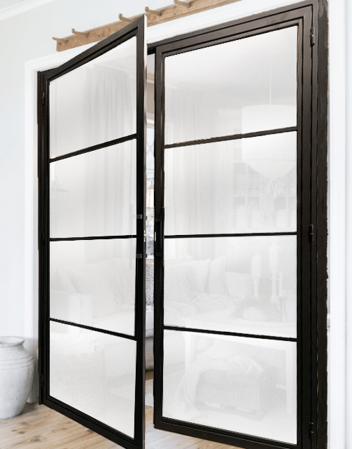 4 Lite Interior Iron Door; Frosted Glass; 2 ft. x 6 ft. 8 inches