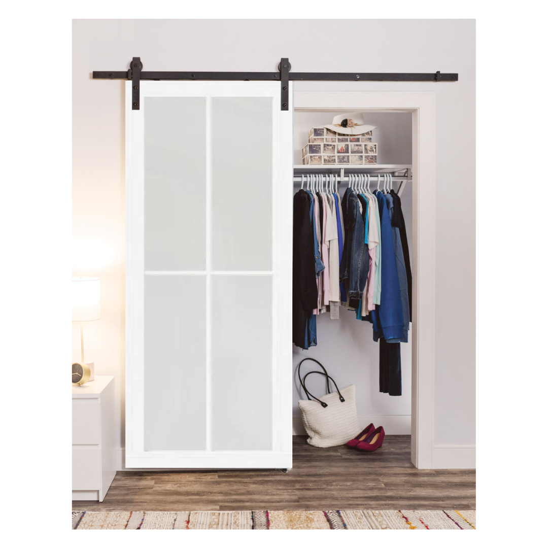 Barn Door, 4 Lite Primed; Frosted Glass; 2 ft. 6 ft. 8 inches
