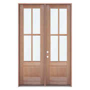 4 Lite Mahogany Door; Clear Glass; Right Hand Swing; 60.5 in. x 81.5 in.