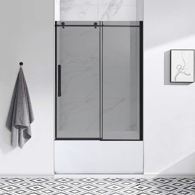 Soft Close Shower Door Vivid; Black Glass; BK Hardware; 60 in. x 58 in.