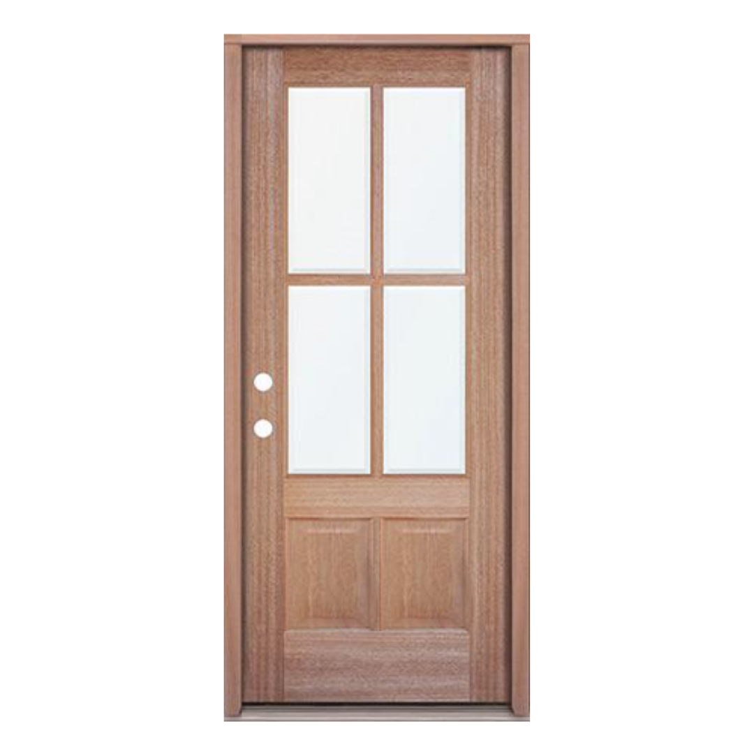 4 Lite Mahogany Door; Clear Glass; Right Hand Swing; 37.5 in. x 93.25 in. 