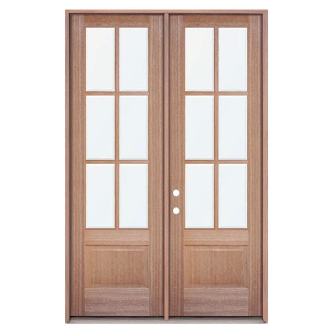 6 Lite Mahogany Double Door with Clear Glass; Left Hand Swing; 60.5 in. x 81.5 in.