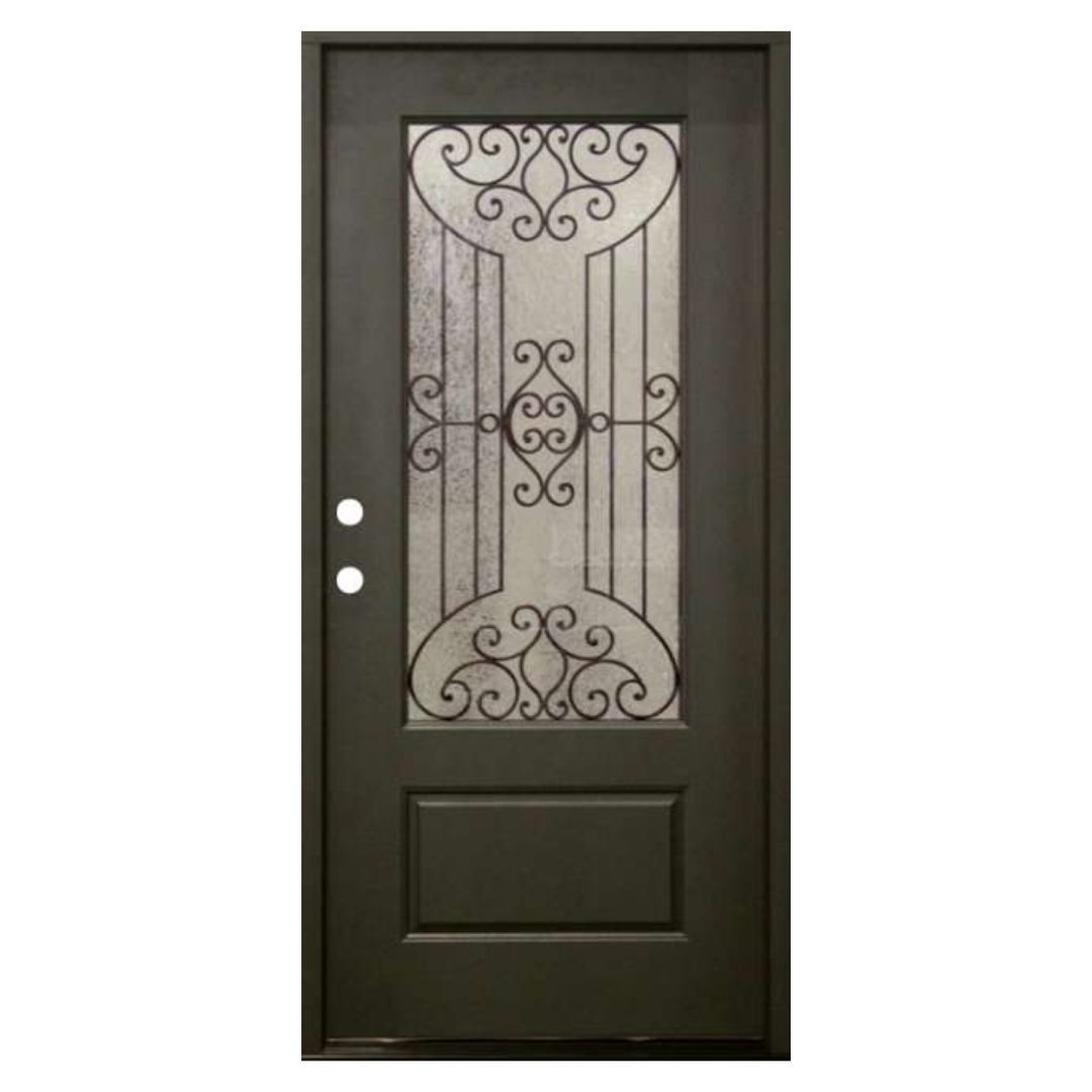 Jupiter Fiberglass Door; 3/4 View; Right Hand Swing; 37.5 in. x 81.5 in.