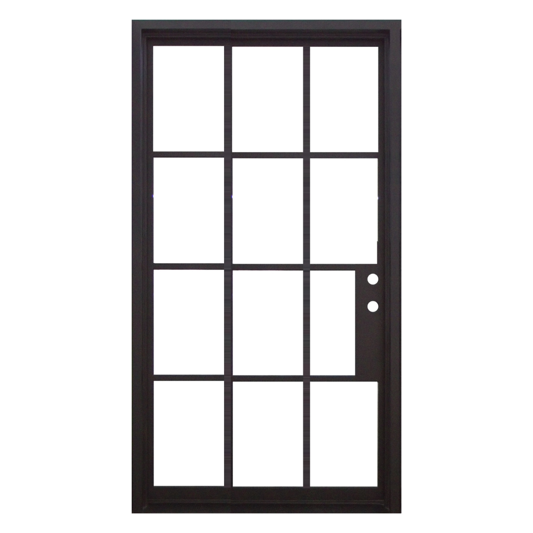 12 Lite Pivot Iron Door; Left Hand Swing; 60.5 in. x 93.25 in.