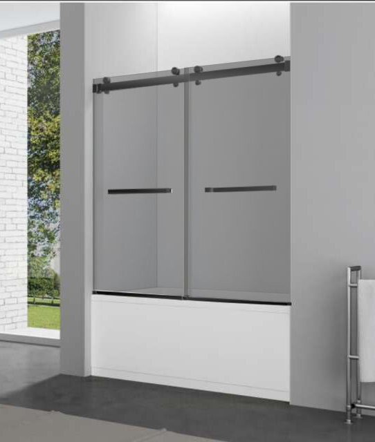 Shower Door Radiant; Dark Grey Glass; BK Hardware; 60 in. x 58 in.