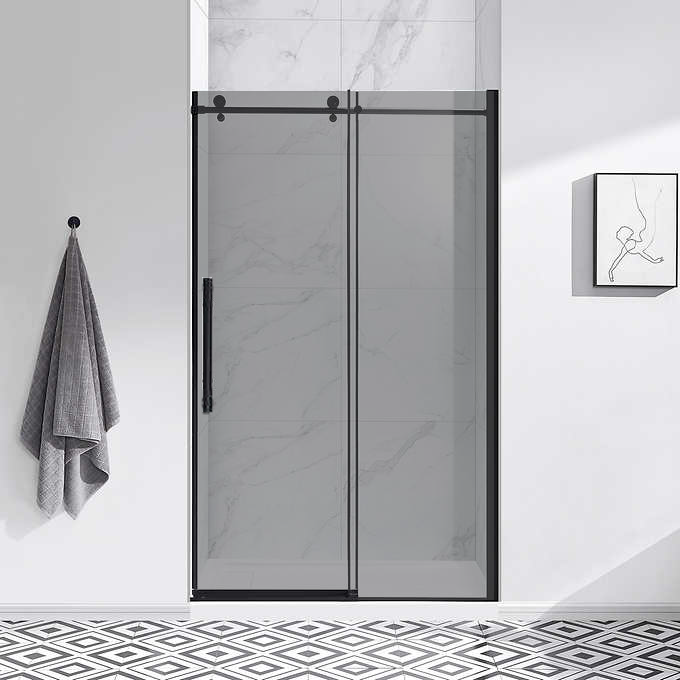 Soft Close Shower Door Vivid; Black Glass; BK Hardware; 60 in. x 76 in.